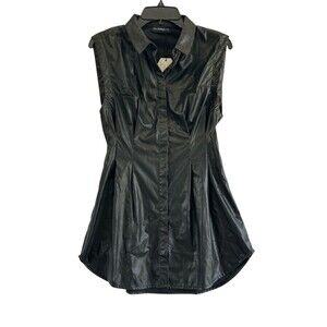 OW COLLECTION Ella Dress NEW Black Faux Leather Mini Revolve Sleeveless Size L